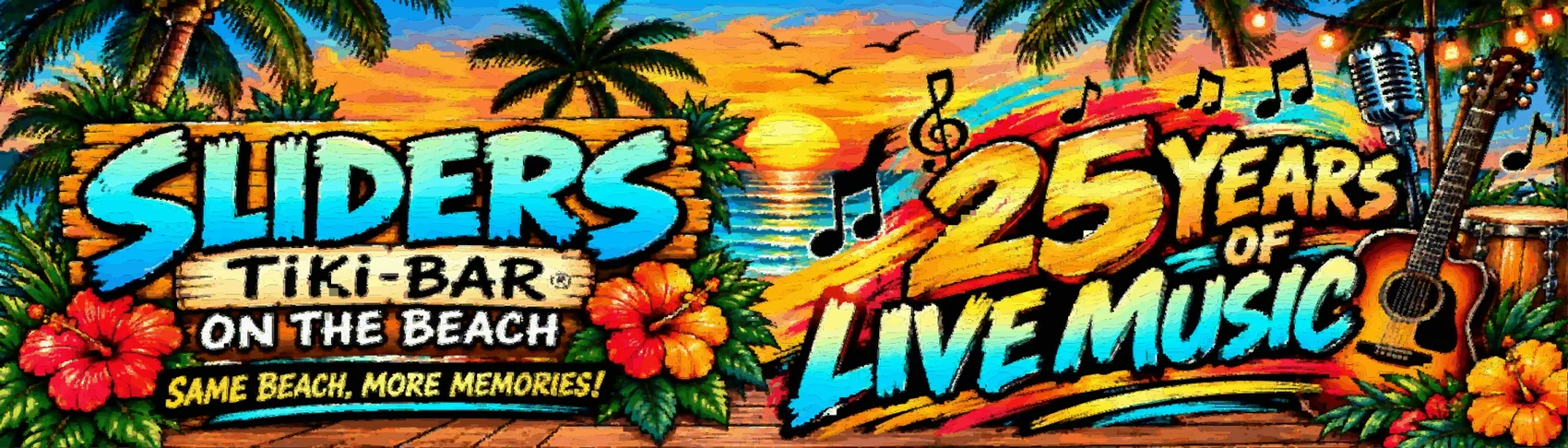 Sliders Tiki Bar 25th anniversary banner — artwork from the Megabite library